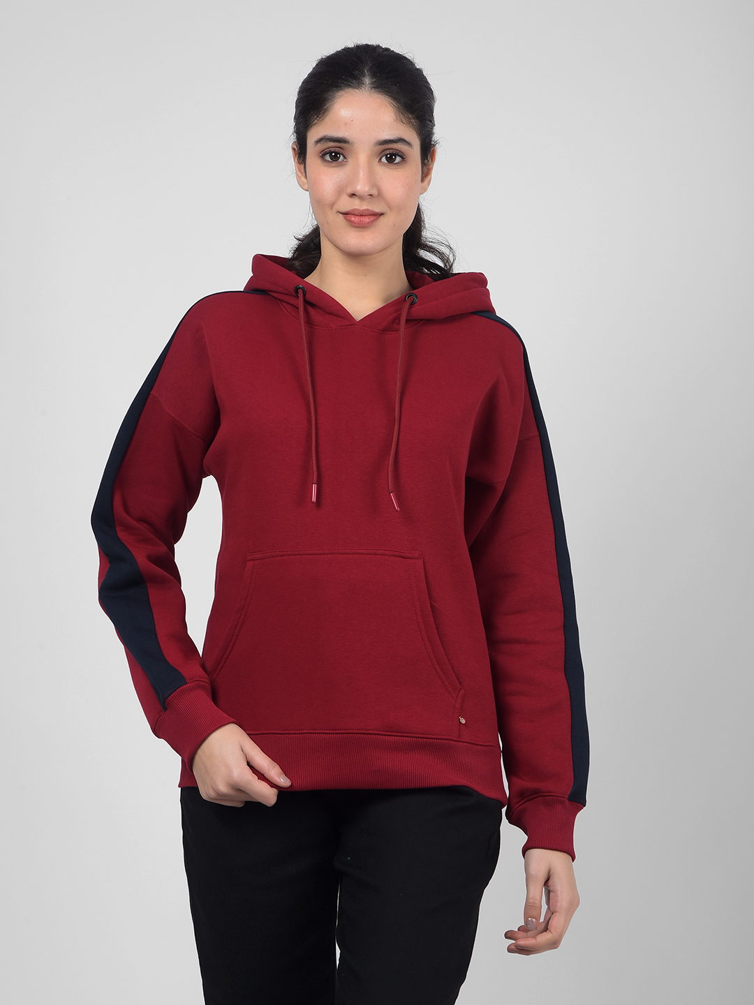 Numero Uno Women Striped Maroon Sweat Shirt